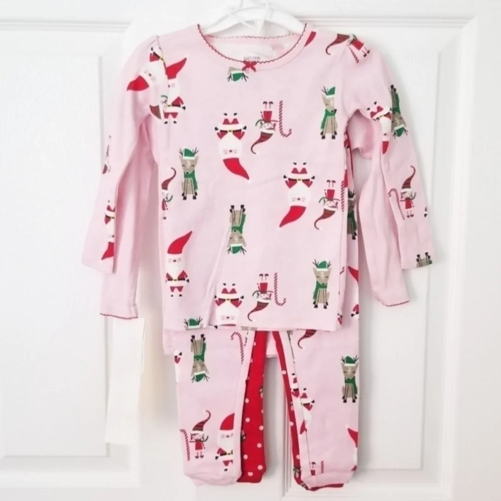 NWT Carter's Pink Red Christmas Holiday Santa Pajama 4 pc Set Baby Girl 18M New